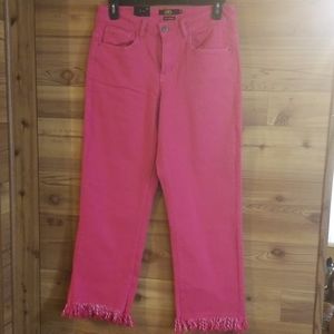 Hot Pink fringe hem jean